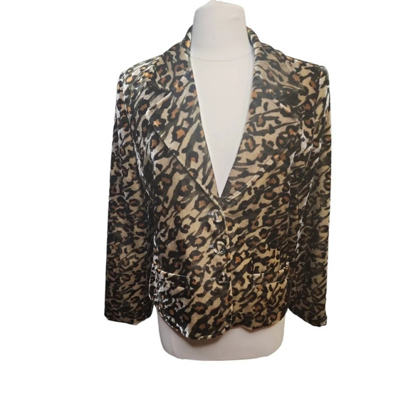 Vintage Debra Deroo Leopard Print Brown Black Blazer Women's Size Medium - Picture 1 of 16